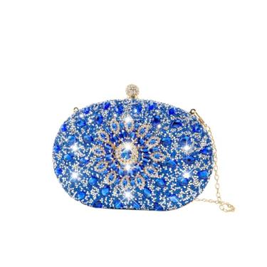 Imagem de BUDAY Bolsa feminina de mão de girassol moderna bolsa clutch com corrente de diamante, Azul, One Size
