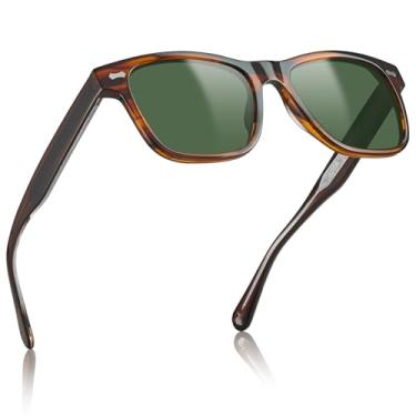Imagem de Óculos de Sol CARFIA CA2301 Masculino - Retrô em Acetato com Lentes Polarizadas, Proteção UV, Padrão em Relevo e Núcleo de Arame