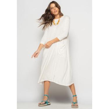 Imagem de Vestido Midi Com Bolsos E Manga 7/8 Marfim Salvatore, G