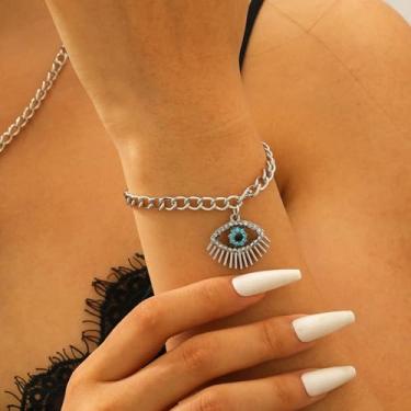 Imagem de Corrente de pulseira de olho turco para mulheres, joias boho, presentes de dia dos namorados para ela presentes de amizade, Medium, Latão, Sem Pedra Preciosa