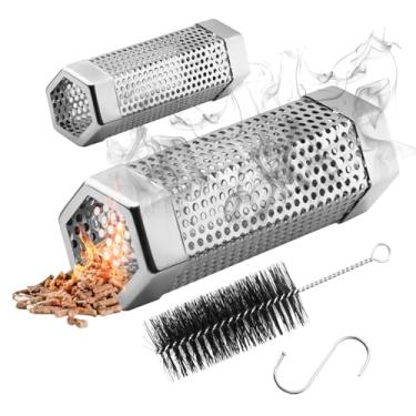 Imagem de SHIKORI Tubo de defumador, tubo de aço inoxidável para defumador a frio, 5 horas de fumaça - para qualquer churrasqueira ou defumador, com escova de limpeza - 15 cm - 2 peças