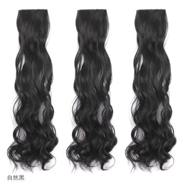 Imagem de Perucas de cabelo feminino de 50 cm, extensões de cabelo sintético encaracolado longo, ondulado, extensões de cabelo natural, crânios altos
