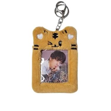 Imagem de Porta-cartão de fotos em formato de animal de pelúcia para Kpop Idol ID foto ID cartão de crédito capa de carteira de motorista capa protetora para foto mangas pingente chaveiro (tigre)