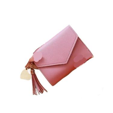 Imagem de Mini carteira de borla feminina pequena carteira feminina curta bolsa adorável carteira feminina pequena para mulheres, rosa, One Size