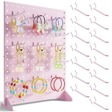 Imagem de Suporte de exibição Pegboard com 15 ganchos para feiras e shows de artesanato de varejo, rack de exibição de mercadorias de metal rosa para venda de acessórios, suportes de exibição para boutique