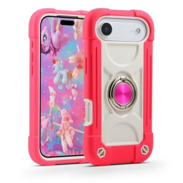 Imagem de MARKILL Capa compatível com iPhone Air de 6,5 polegadas 2025 com suporte de anel de rotação de 360 graus, proteção contra quedas de grau militar, capa protetora robusta para crianças (rosa choque)