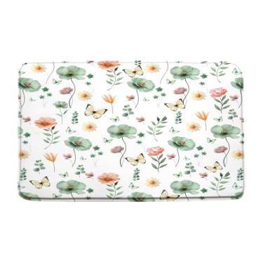 Imagem de Tapete de banho floral aquarela verde sálvia flor bege borboleta planta primavera moderno minimalista bonito tapete de decoração de banheiro tapete de chão, 17,7 x 29,5 polegadas