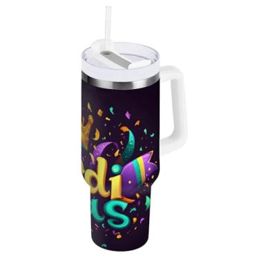 Imagem de Blueangle Copo isolado de carnaval de 850 g com alça e tampa de palha, caneca de viagem reutilizável de aço inoxidável (333)