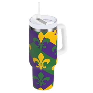Imagem de Blueangle Copo isolado de carnaval de 850 g com alça e tampa de palha, caneca de viagem reutilizável de aço inoxidável (852)