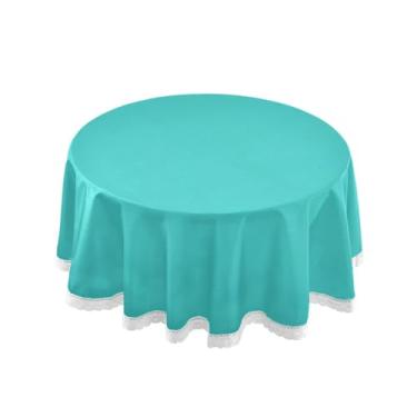 Imagem de Qilmy Toalha de mesa redonda de palmeira de treliça verde, 152 cm, resistente à água, à prova de derramamento, capa de mesa grande para jantar de reunião de família em ambientes internos e externos