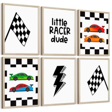 Imagem de Imagens de arte de parede de carro de corrida, decoração de parede de quarto de meninos, arte de parede infantil para sala de jogos, pôster de carro de corrida, conjunto de 6 para quarto, 30 x 40 cm