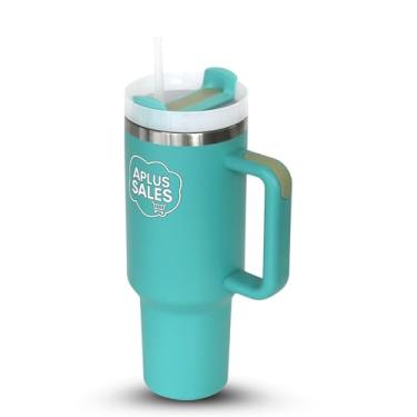 Imagem de Copo de 850 g com alça e tampa de canudo - Copo de aço inoxidável - Caneca de café para chá, bebidas e viagem - Garrafa de água com isolamento à prova de vazamento e parede dupla com canudo - Tamanho