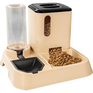 Imagem de Comedouro e Bebedouro Automático Premium com Porta Petiscos e Pá Higienizadora | Praticidade e Hidratação para Cães e Gatos(Bege)