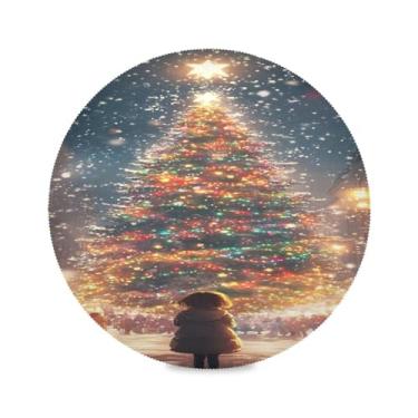 Imagem de STAYTOP Jogo americano redondo de árvore de Natal brilhante, 6 peças, tapetes de mesa antiderrapantes fáceis de limpar para decoração de mesa de festa de churrasco em casa