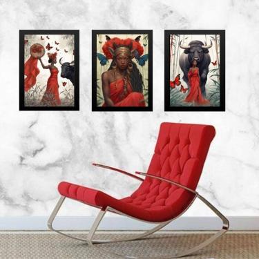 Imagem de Kit 2 Quadros Orixá Iansã- Boi E Borboletas 45X34Cm - Vidro