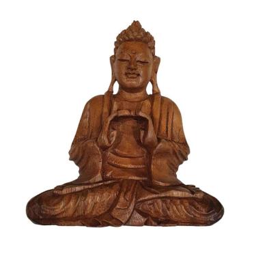 Imagem de Estátua De Buda Sidarta Madeira Suar Mudra Equilíbrio 35Cm