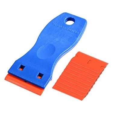 Imagem de Raspador de lâmina de plástico com 10 peças de lâminas de plástico de borda dupla para remover etiquetas adesivos decalques em janelas de vidro