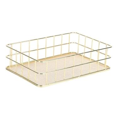 Imagem de GLOGLOW Cesta de Armazenamento de Ferro Dourado, Organizador de Mesa Elegante de Ferro Forjado, Cesta Multifuncional que Economiza Espaço para Casa e Material de Escritório (L)