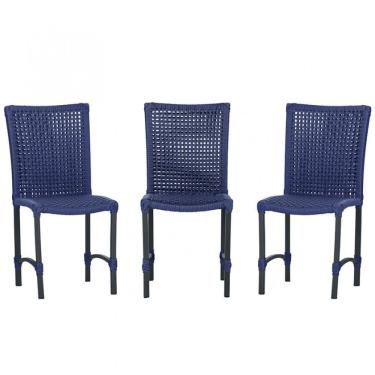 Imagem de 3 Cadeiras Cannes Corda Náutica Alumínio Cozinha Jantar Azul
