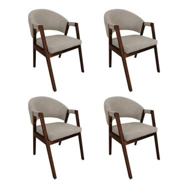 Imagem de Kit 4 Cadeiras De Jantar Madeira Maciça Helen Impermeável Bege Linho