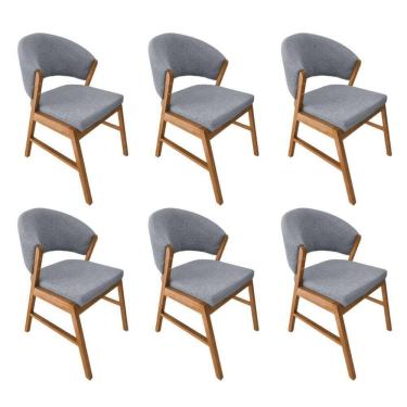 Imagem de Kit 6 Cadeiras De Jantar Madeira Maciça Débora Linho Premium Cerejeira Cinza Linho