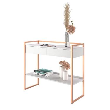 Imagem de Aparador Moderno Estilo Industrial 2 Gavetas Branco Cobre