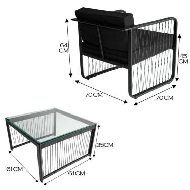 Imagem de Conjunto 2 Poltronas E Mesa Centro Fibra Sintética Santiago Preto-preto