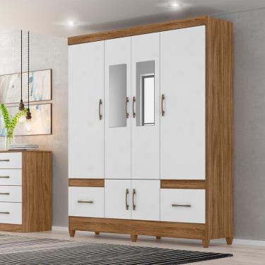 Imagem de Guarda Roupa Casal Com Espelho Ms912 4 Portas 2 Gavetas Moval - Naturale - Branco Naturale - Branco