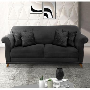 Imagem de Sofá 2 Lugares Lorena Veludo 1,60m Pés Em Madeira Maciça - Preto Preto
