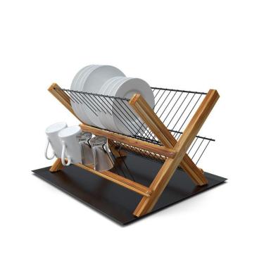Imagem de Escorredor De Madeira Teca Dobrável Com Bandeja - Stolf