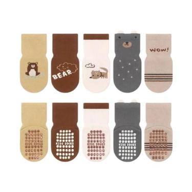 Imagem de Meias De Algodão Antiderrapantes Para Crianças, 5 Pares, Com Padrões D