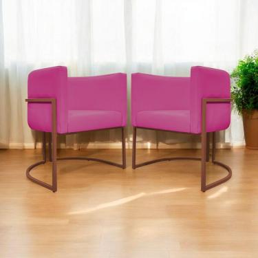 Imagem de Kit 2 Poltronas Recepção Luna Base De Ferro Bronze - Pink Corino