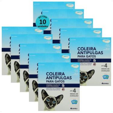 Imagem de Coleira antipulgas bullcat para gatos 40cm e 15g coveli kit com 10