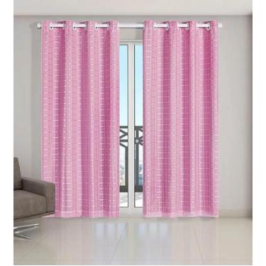 Imagem de Cortina Voil Xadrez Com Forro Blackout 4,00 X 2,80 Rosa - Confecções e