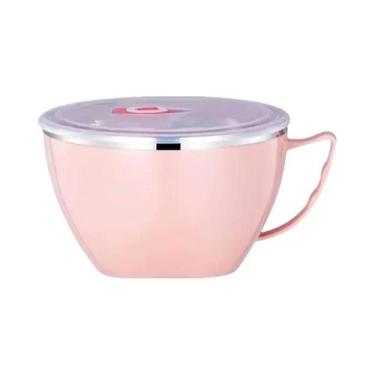 Imagem de Tigela Térmica De Aço Inoxidável Com Tampa Para Macarrão, Marmita De G