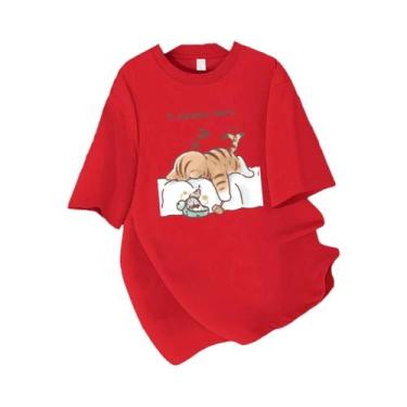 Imagem de Camiseta Feminina De Algodão Para O Verão Com Estampa De Gato Dormindo