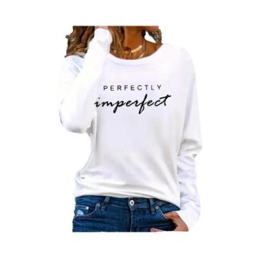 Imagem de Camiseta Feminina Casual De Manga Comprida Com Estampa Gráfica E Gola 