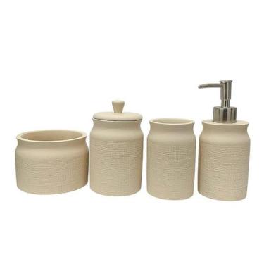 Imagem de Kit 4 pcs para banheiro em cimento bege decorativo mart