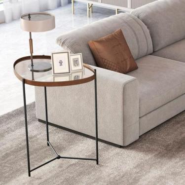 Imagem de Mesa Lateral com Borda em material sintético com Espelho e Pés em Ferr