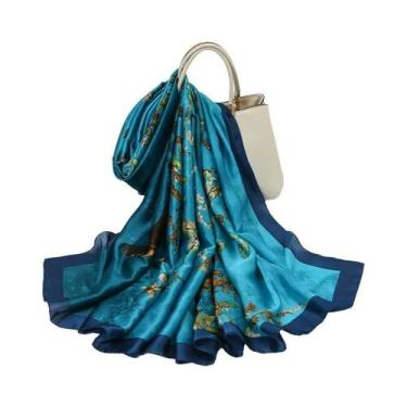 Imagem de Lenço de Cetim Floral Leve Feminino (180x85cm) - Protetor Solar para P