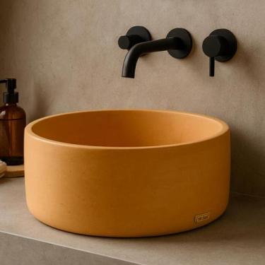 Imagem de Cuba Sobrepor de Apoio para Banheiro Redonda Terracota Concreto Lavabo