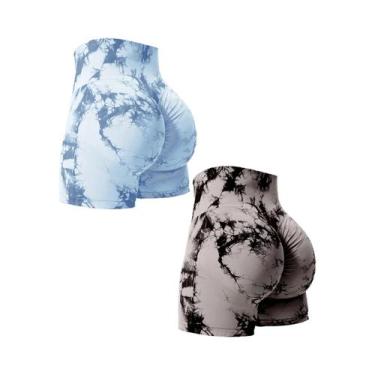 Imagem de Shorts de Ginástica Feminino Cintura Alta Tie Dye - Levantamento de Bu