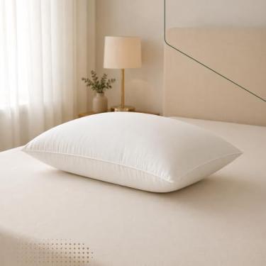 Imagem de Travesseiro Toque De Pluma Premium Fibras Importada Branco Macio Confortavel Antialergi...