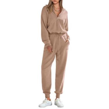 Imagem de Conjunto de Moletom Feminino PRETTYGARDEN 2 Peças com Zíper Verde Caqu