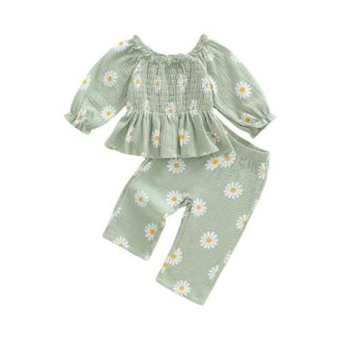 Imagem de Conjunto De Roupa Infantil Para Meninas Com Camiseta Floral De Manga L