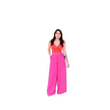 Imagem de Blusa Cropped Laranja Liso M e Calça de Linho Rosa Lisa 3840 - Maygls 