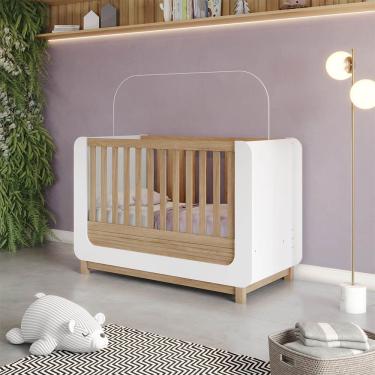 Imagem de Berço Americano Mini Cama 2 em 1 Vanila MDF Branco e Jequitibá D'Rossi