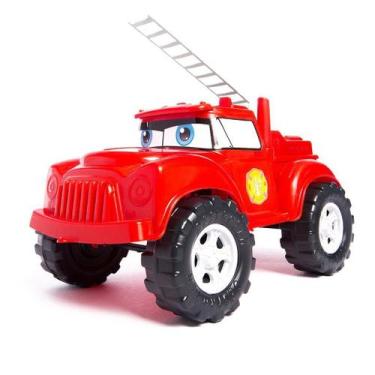 Imagem de Brinquedo Bombeiro Monster Truck Articulável Salva Vidas Vermelho 35cm
