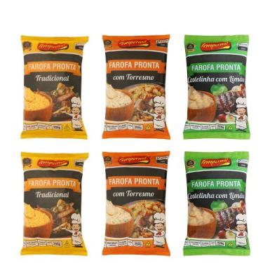 Imagem de Kit 6 Farofa de Mandioca Temperada 250g 3 Sabores Delícia - Tempermil