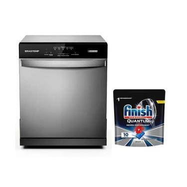 Imagem de Kit Lava-Louças de Piso Brastemp BLF08BS 8 Serviços Inox com Detergente Finish Powerball Quantum Ultimate 110V